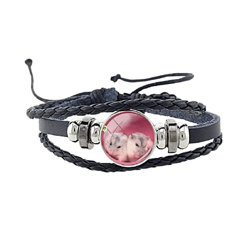 Lindo animal hámster chinchilla encanto multicapa pu cuero pulsera vintage unisex trenzado mujeres y hombres pulsera Cover