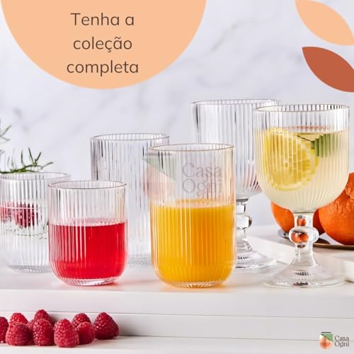 Jogo de Copos Vidro para Água Transparentes 260ml 6pçs fios de Ouro