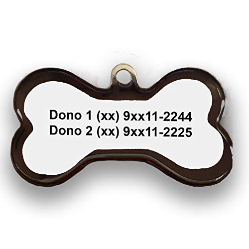Placa de identificação Pet Personalizada - Osso Médio - Pink e Preto