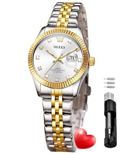 Image of OLEVS Gold Watches for Women Original Luxury Small Square Diamond Wrist Watch Analog Quartz Stainless Steel Waterproof Stylish Ladies Watch Date