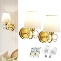 Mesuz Battery Operated Wall Sconces Lights Set of Two Remote Control, Antique Brass Bow Sconces Rechargeable Battery Powered Wall Lights Dimmable LED 2700K-6000K 16 Color Temperatures
