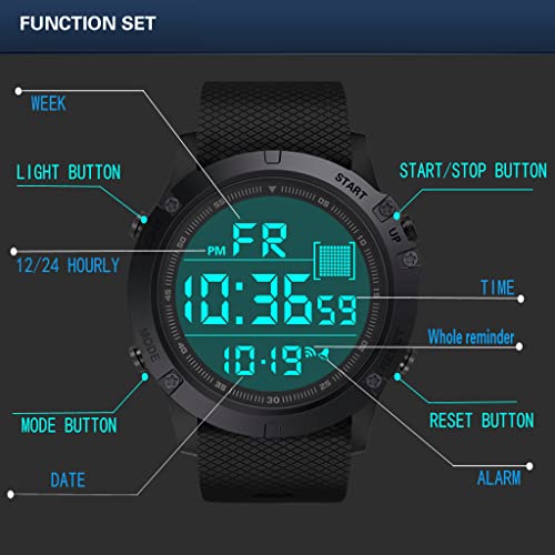 Men's Digital Sports Watch Military Electronic Waterproof Wrist Watches for Men with Stopwatch Countdown Timer Alarm Date LED Backlight