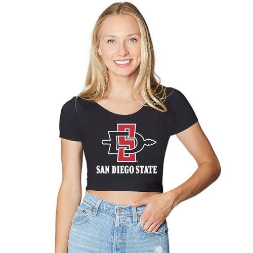 Lojobands Womens Tailgate Outfit College Fitted Cropped Tee Crop Top Made in USA One Size Fits Most (San Diego State Aztecs - Black)