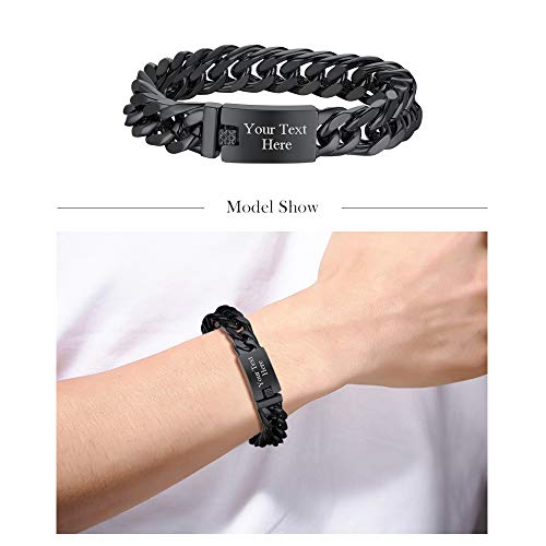 Image of PROSTEEL Stainless Steel Franco Chain Bracelet, Trendy Chunky Bracelets for Men Women, Black /18K Gold Plated, W: 8mm /12mm /17mm, L: 7.5 inch /8.3 inch /9 inch, Come Box