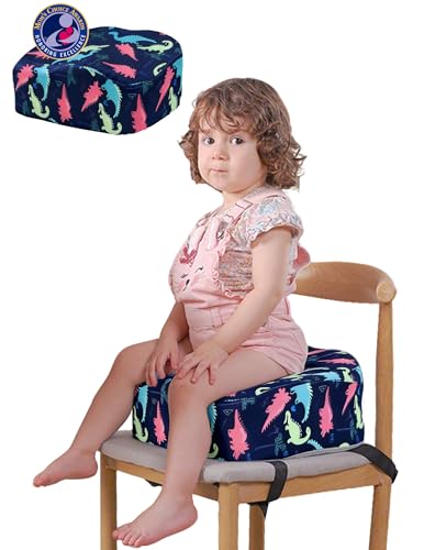 Image of Babelio Ergo-Designed Booster Seat for Kitchen Chair, Promote Proper Upright Posture, Toddler Booster Seat for Dining Table, Removable & Washable Cover, Blue Dinosaur