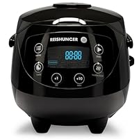 Reishunger Mini Cuociriso Digitale - Vaporiera Multifunzione Nero Fino a 3 Persone con 8 Programmi, Tecnologia a 7 Fasi, 0.6L, Con Display LED e Funzione di Mantenimento del Caldo