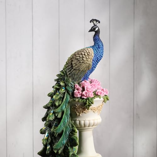 Figura decorativa pavo real en jarrón de resina 13.6 pulg miniatura 7