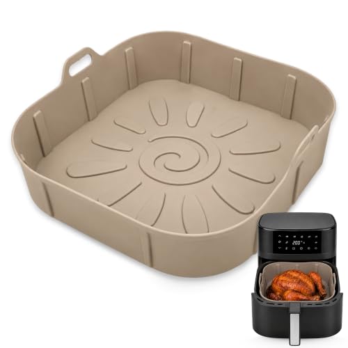 Molde Silicona Cuadrado para Freidora de Aire, Accesorios Freidoras Aire, Recipiente de Silicona Cuadrado para Freidora, Antiadherente, Apta para freidoras de 4 a 5 litros, Silicona, Beige