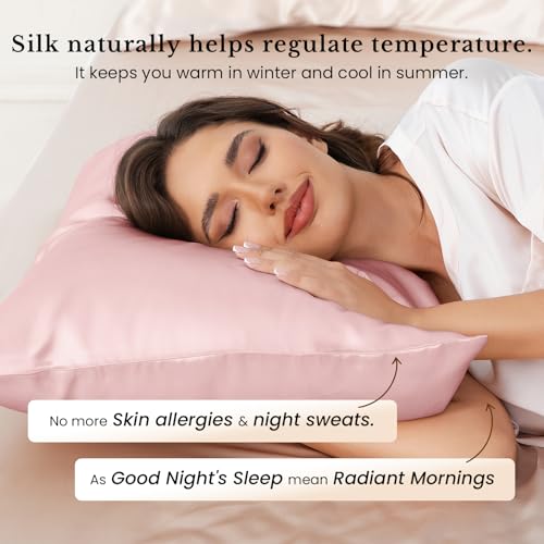 Image of THXSILK 25 Momme Mulberry Silk Pillowcase for Hair and Skin, Hidden Zipper, Gift Box, Organic Silk Pillowcase Standard Size 20x26 inches, 1PC, Light Pink