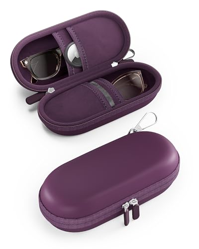 ProCase Double Sunglasses Case Hard EVA Shell Shockproof Dual Eyeglass Case for Men Women with Metal Hook and Velvet Lining Travel Zipper Glasses Holder Organizer for Couple Gifts -Plum