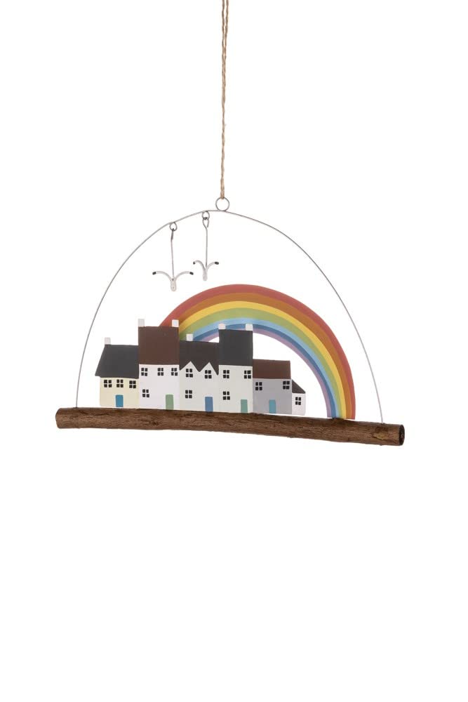 Shoeless Joe Multicoloured House Scene With Rainbow Driftwood Hanger