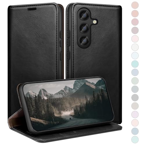 Funda para Samsung Galaxy S24 FE con bloqueo RFID y tarjetero integrado en cuero PU negro