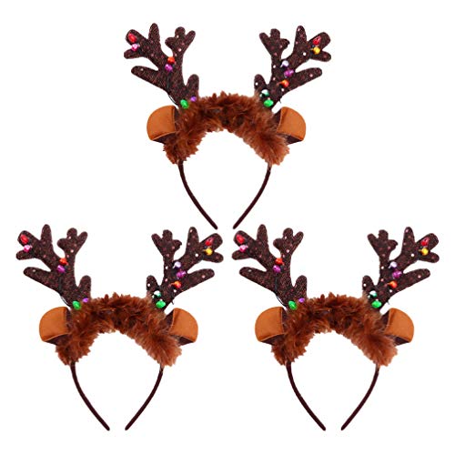 FRCOLOR 3 Stück LED Geweih Stirnband Leuchten Urlaub Rentier Haar Reifen Kopfbedeckung Plüschtier Hässliche Weihnachtsfeier Gefallen für Halloween Weihnachten Cosplay Kostüm Cover