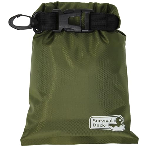 Survival Duck 1L Lightweight Dry Sack, Small Waterproof Dry Bag 1 Litre, Perfect for Keys Cash Wallet (Olive Green)