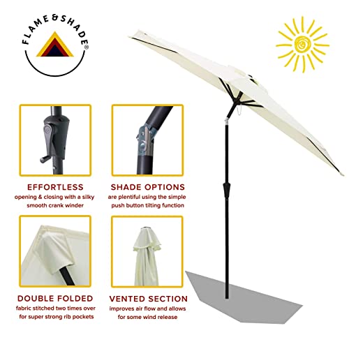 Flame&Shade 9 Ft Half Round Outdoor Market Patio Table Umbrella With Tilt For Wall Balcony, Ivory #TOP2