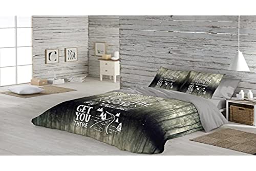 Euromoda Road Funda Nórdica, algodón, Verde, Gris, Cama 90