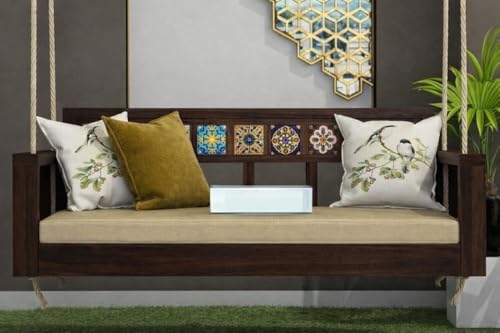 Image of Wooden Swing for Balcony | House Swings for Living Room | Wooden Hammock Swing Sofa with Rope & Complete Accessories for Indoor, Outdoor, Balcony & Garden | Sheesham Wood, Walnut Finish