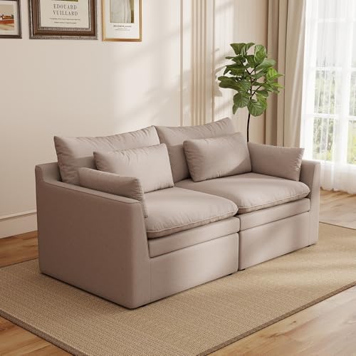 Image of WJShome Modular Sectional Sofa, Deep Seat Love Seat Cloud Couch with Water-Resistant & Stain-Resistant Fabric, Removable Washable Covers,Modern Sleeper Sofa for Living Room, Apartment, Khaki