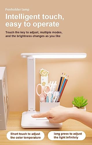 Image of LED Night Light Desk Lamp Eye Protection Lamp Flexible Bedside Table Desk Lamp Reading Desk Light with USB Charging Multi-Function Socket (Rotating Lamp with Pen Stand)