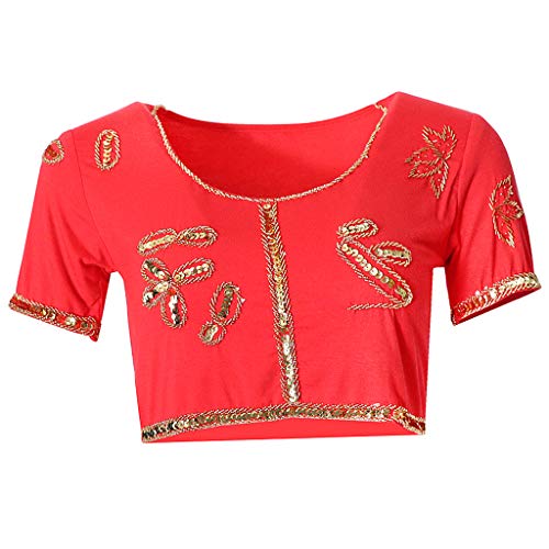 DYNWAVE Top de Traje de Dança Do Ventre Blusa Decote Redondo Top de Lantejoulas Choli Top - Vermelho