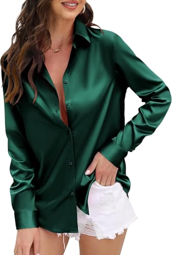 Image of IndoPrimo Women's Satin Shirt with Spread Collar Neck Line Solid Pattern Full Sleeves Regular Fit Western Style and Standard Length