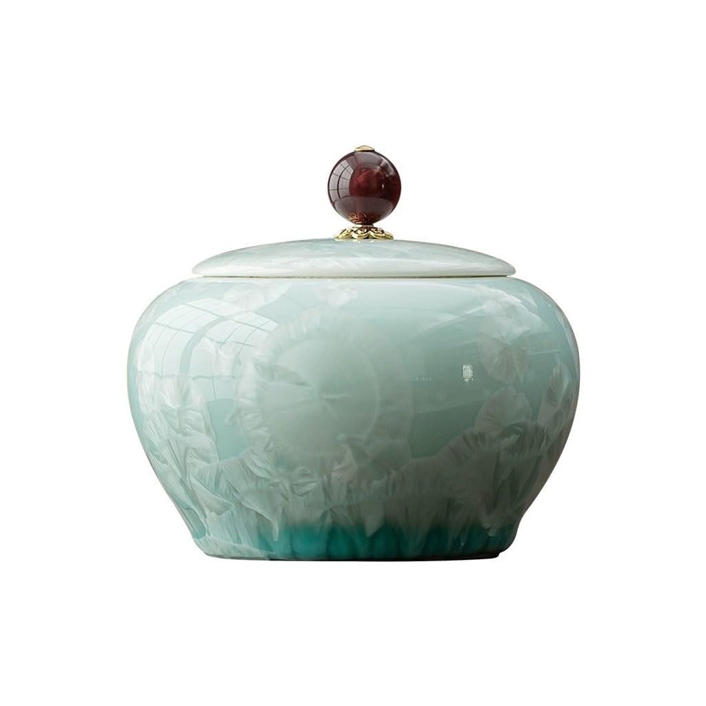 AHGFTYRDT Tea Canisters for Loose Tea Simple Green Round Belly Ceramic Tea Can Household Storage Accessories