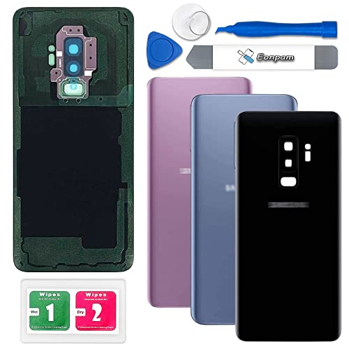 Eonpam Tapa Trasera Vidrio Original para Samsung Galaxy S9+ Plus G965 Parte Trasera Reemplazo de Cristal Trasero con Lente de Cámara + Kit de Reparación (Negro)