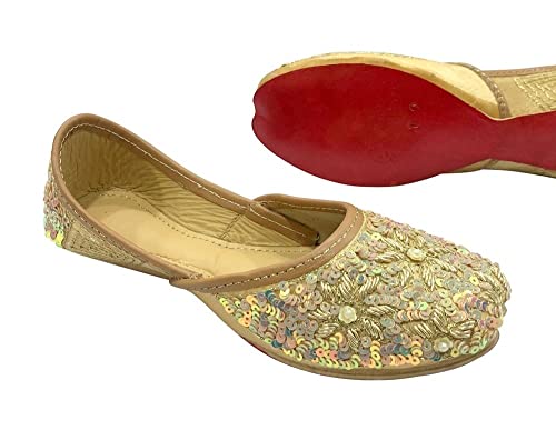 Stop n Style Gold Punjabi Juttis for Girls Mojari Toddler/Little Kid/Big Kid Party Flat Shoes Formal Beaded Jutti Girls Dress Slip on Juti4