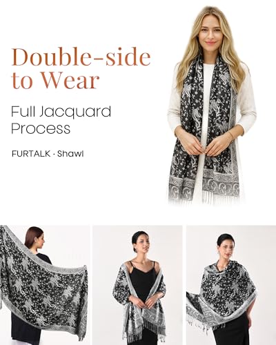 FURTALK Reversible Paisley Pashmina Shawl Wraps for Women Soft Exotic Indian Rave Scarf for Evening Dress Festival Scarves 6