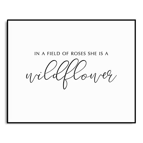 Image of In a Field of Roses She is a Wildflower Print, Nursery Wall Art, Baby Quote Prints, She is a Wildflower Wall Decor, Inspirational Nursery Prints, No Frame (8X10 INCH)