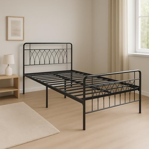 Image of Jexx Metal Single Size Bed Without Storage | Wrought Iron Cot with Headboard & Footboard| Sturdy Powder Coated Platform Bed Single Size Cot for Bedroom, Living Room, (Jexx Black)