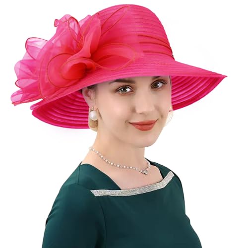 Image of DRESHOW Lady Derby Dress Church Bowler Cloche Hat Bowknot Organza Bridal Cap for Wedding