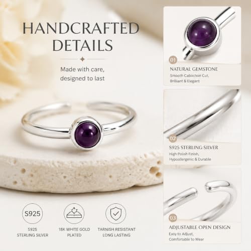 Natural Amethyst Ring for Women 925 Sterling Silver Adjustable Open Ring - image 3