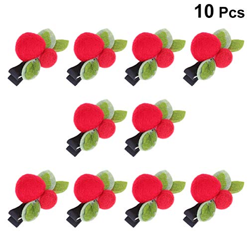 FENICAL Christmas Hair Clip Berry Barrettes Pom Pom Hairpins Fruit Hair Pin Headdress for Women Girl Lady 10pcs