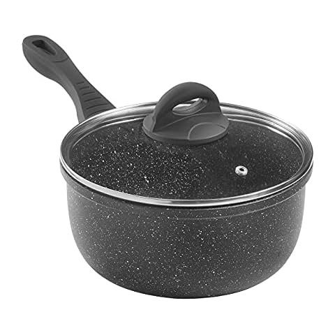 Non-Stick Induction Saucepan with Lid - High-Tech Marble Effect Coating Saucepan, Forged Aluminium Cookware with Vented Glass Lid (20cm) Cover