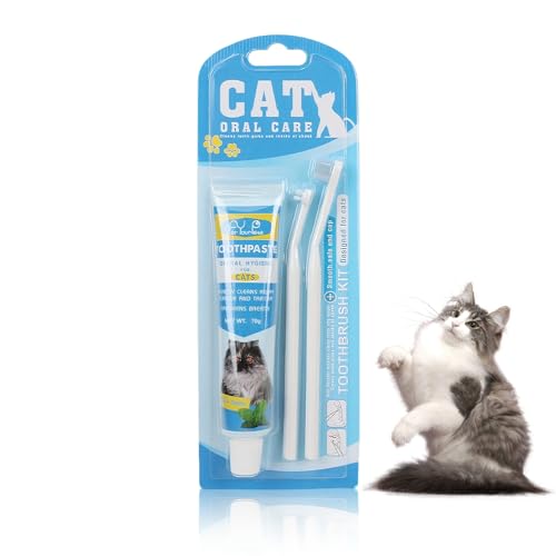 Henjunu Zahnpasta Katze mit 2 Stück Katzen Zahnbürste, für Hunde & Katzen, entfernt Belag und Zahnstein, frischer Atem und gut für die Zähne