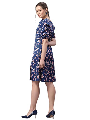 Image of SIRIL - Women's Digital Print Half Sleeve Mini Crepe Dress