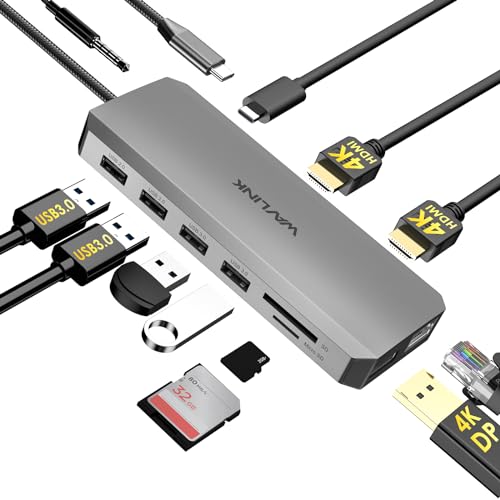 Hub USB C pour ordinateur portable triple écran WAVLINK station d'accueil 2 HDMI et DisplayPort