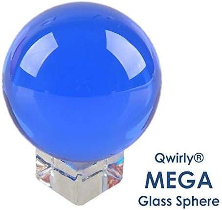 Qwirly MEGA Glass Ball with a Crystal Stand - Living Room, Kitchen, Bedroom, Outdoor Decor - Photo Prop, Party or Wedding Decoration, Divination and Healing Rituals - 3.15" Glass Sphere, Blue