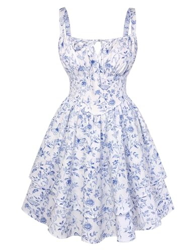 Image of Scarlet Darkness Floral Mini Corset Dress for Women Teen 2026 Summer Spring Flowy A-Line Sundress with Pockets