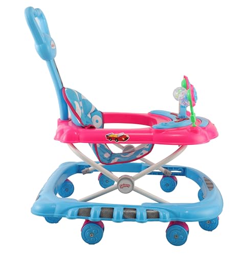 Image of JoyRide Spinny Spinner 8 Wheels Baby Walker, Adjustable Height,Parentle Handle, Comfortable Seat, Music and Light, 360 Degree Rotation, Maximum Weight: 12 kg (Pink Blue)
