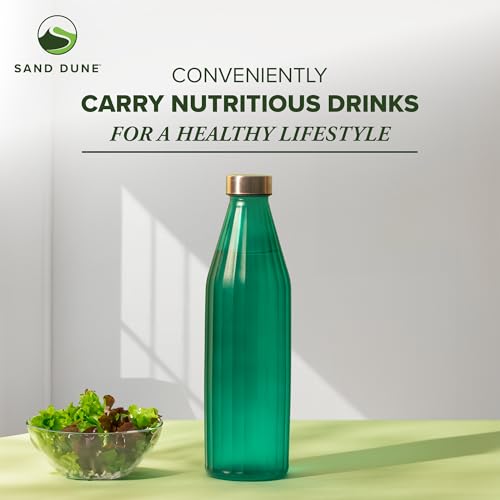 Image of SAND DUNE TorquiseColour Glass water bottle, 800 ml Each, Set of 6, with Leak-Proof Airtight Stainless-Steel Lid for Water, Smoothie, Juices - Reusable Travel Glass Drinking Fridge Bottles