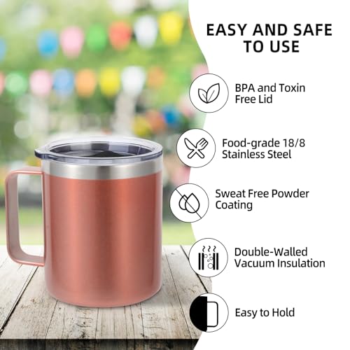 Volhoply 14oz Insulated Stainless Steel Coffee Mug with Lid Bulk 4 Pack,Double Wall Vacuum Travel Coffee Cup with Handle,Reusable Metal Cups Tumbler,Camping Mugs Keep Hot/Cold(Mix,4) by Volhoply - Image 4