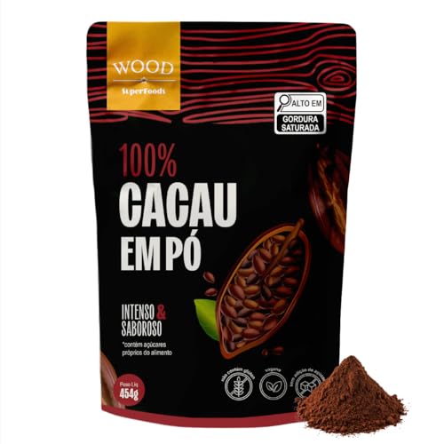 Cacau Em Pó Alcalino Natural 100% Cacau 454g, Wood Superfoods