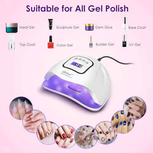 Liteland UV Gel Nail Lamp,150W UV Nail Dryer LED Light for Gel Polish-4 Timers Professional Nail Art Accessories,Curing Toe Nails 45pcs