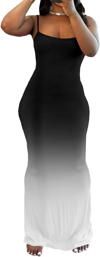 PINSV Women Summer Long Dress Casual Slip Sexy Sleeveless Bodycon Maxi Dresses for Women