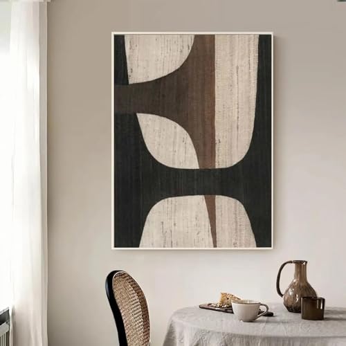 Décoration murale bohème marron noir salon - Grand tableau abstrait moderne 80x100