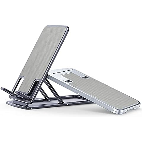 SMARTDEVIL Phone Stand,Multi Angle Foldable Adjustable Desk Phone Dock Cradle Holder Mount All Aluminum Alloy Compatible with All Mobile Phones, iPhone, Switch, iPad, Mini Tablet (4-12")-Silvery Cover