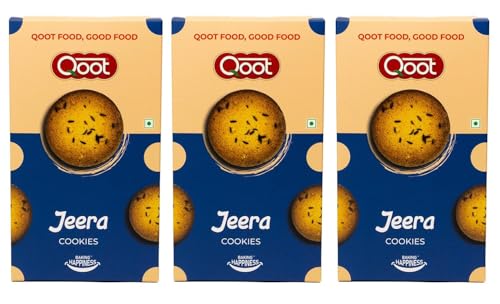 Image of Qoot Baked Jeera Cookies (200g X 3) - Crispy, Crunchy & Flavorful Delight | Authentic Jeera Flavor| Healthy & Tasty Cookies | Made Without Artificial Preservatives or Additives | All Natural Ingredients & Crunchy Biscuits | Freshly Baked Snacks for Tea, Breakfast & Gifting