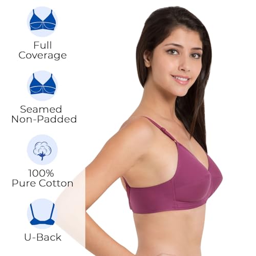 Image of SOUMINIE Women's Cotton Non-Padded Wire Free Casual Full-Coverage Minimizer Bra